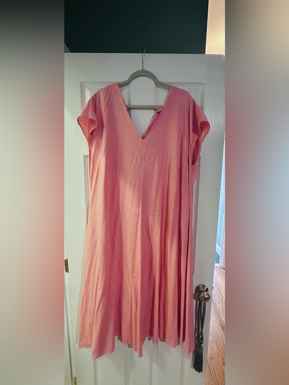 Universal Standard Pink Linen V-Neck Tie Back Maxi Dress